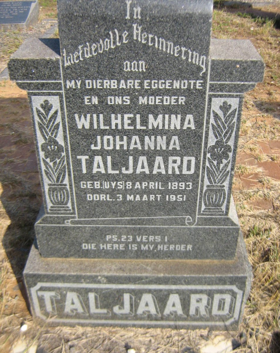 TALJAARD Wilhelmina Johanna nee UYS 1893-1951