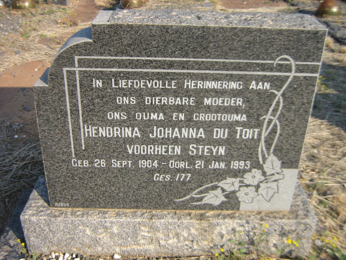 TOIT Hendrina Johanna, du formerly STEYN 1904-1993
