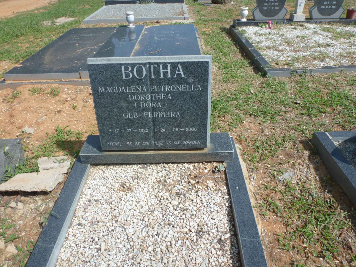 BOTHA Magdalena Petronella Dorothea nee FERREIRA 1922-2000