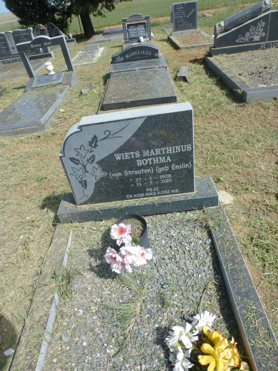 BOTHMA Wiets Marthinus voorheen VAN STRAATEN nee ENSLIN 1928-2015