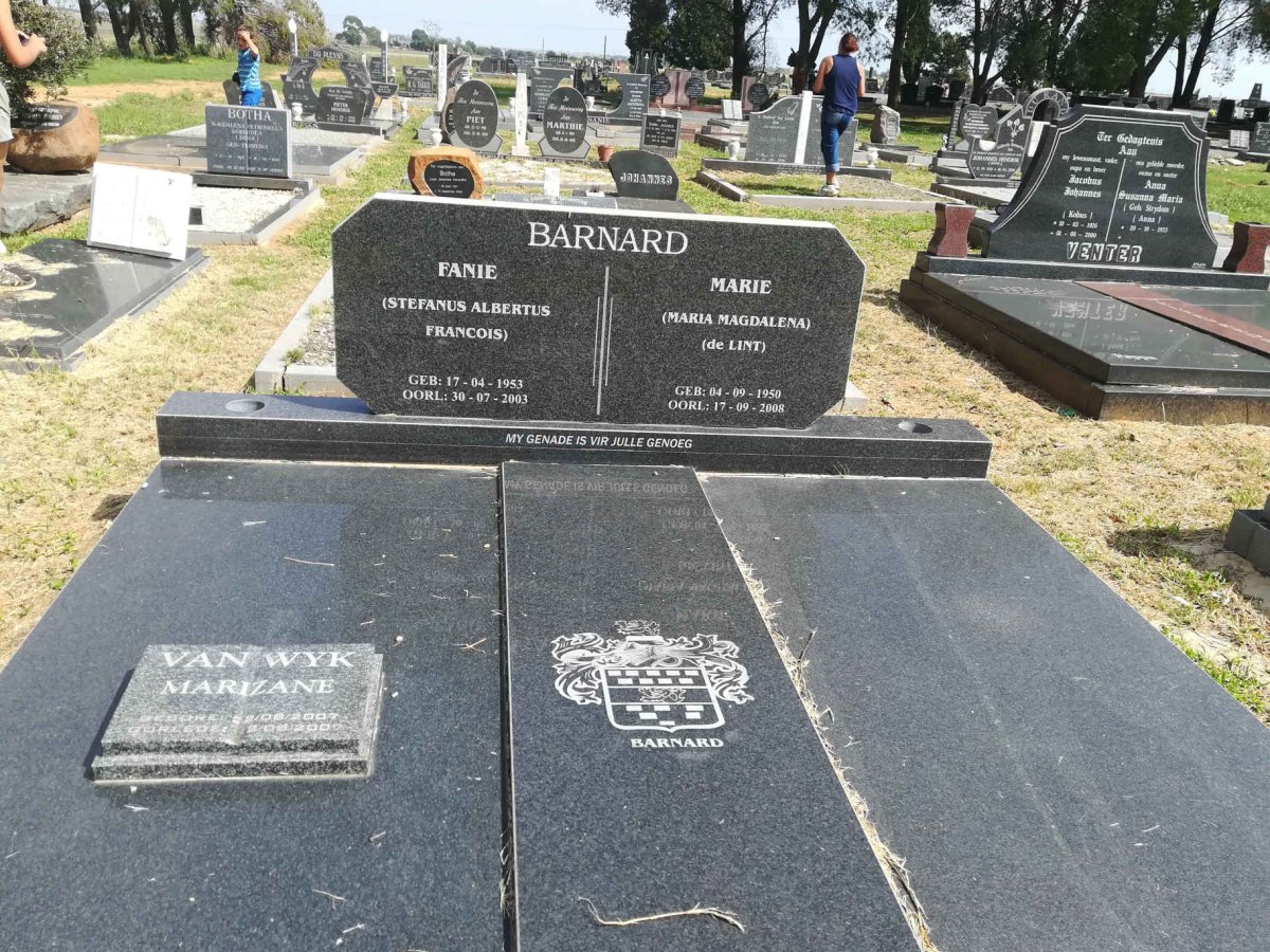 BARNARD Stefanus Albertus Francois 1953-2003 &amp; Maria Magdalena DE LINT 1950-2008