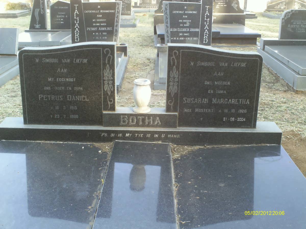 BOTHA Petrus Daniel 1915-1980 &amp; Susarah Margaretha MOSTERT 1926-2004