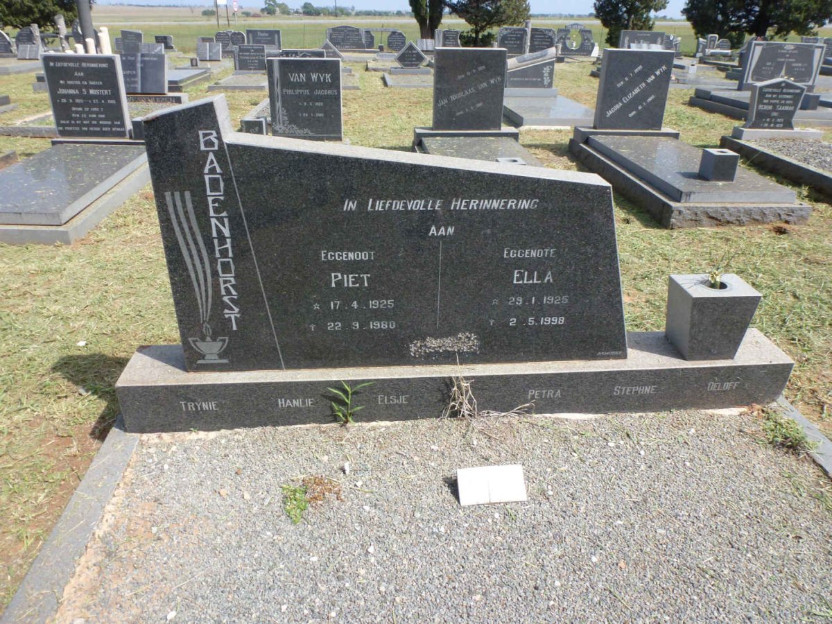 BADENHORST Piet 1925-1980 &amp; Ella 1925-1998