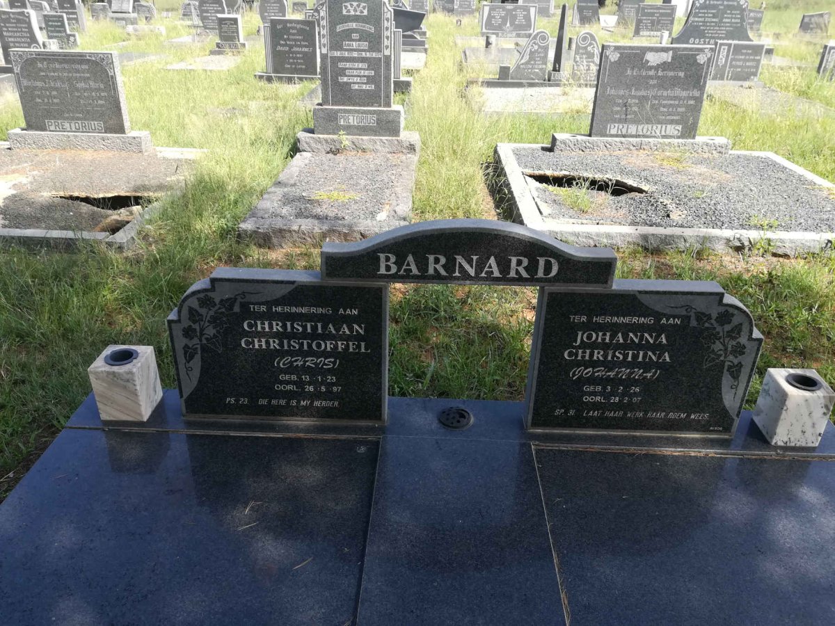 BARNARD Christiaan Christoffel 1923-1997 &amp; Johanna Christina 1926-2007