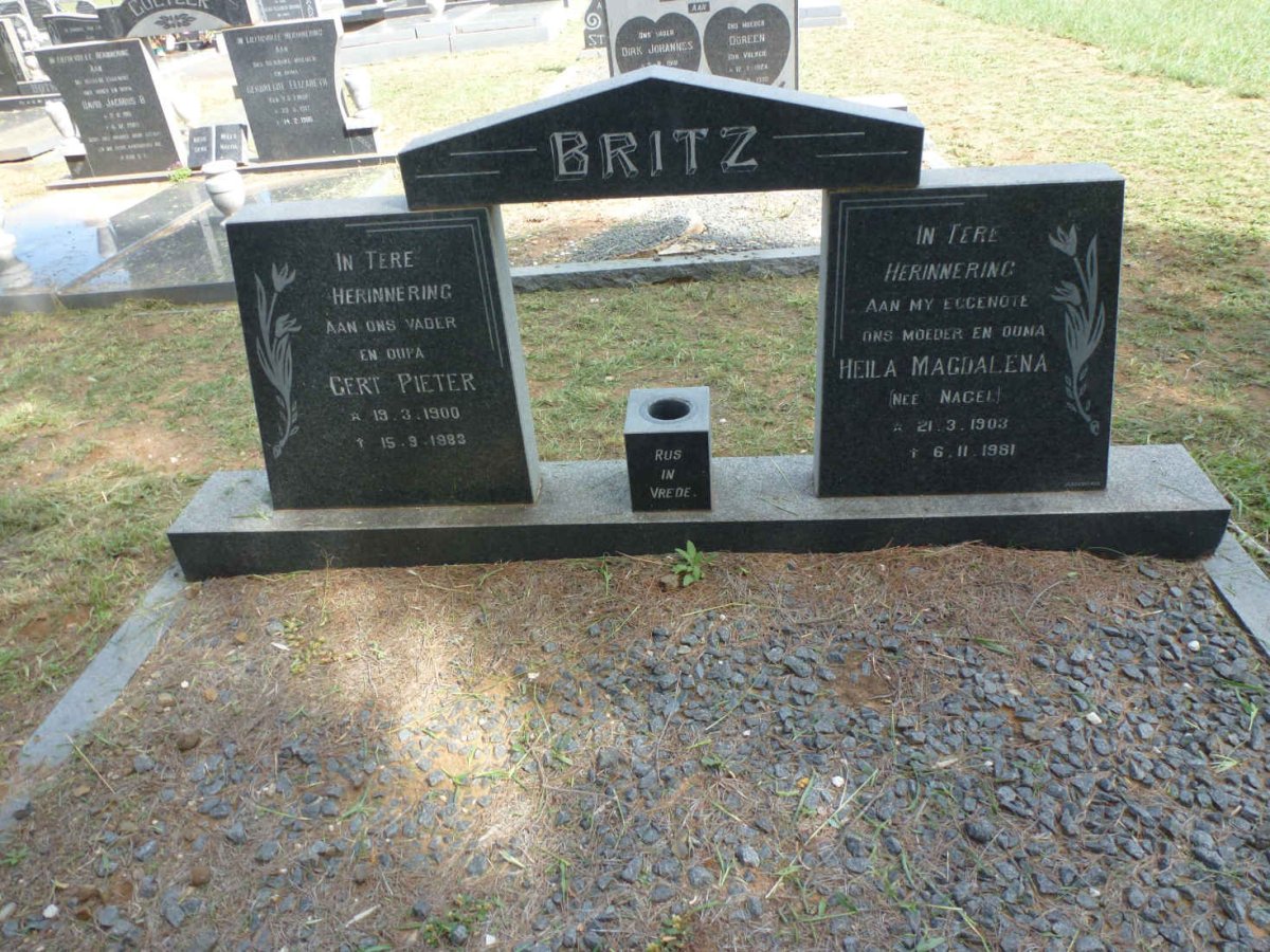 BRITZ Gert Pieter 1900-1983 &amp; Heila Magdalena NAGEL 1903-1981