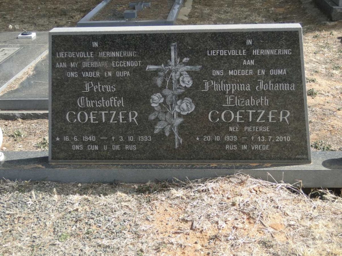 COETZER Petrus Christoffel 1940-1993 &amp; Philippina Johanna Elizabeth PIETERSE 1939-2010