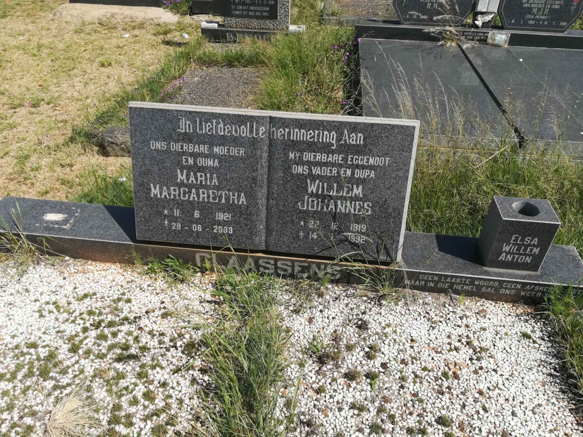 CLAASSENS Willem Johannes 1919-1992 &amp; Maria Margaretha 1921-2003