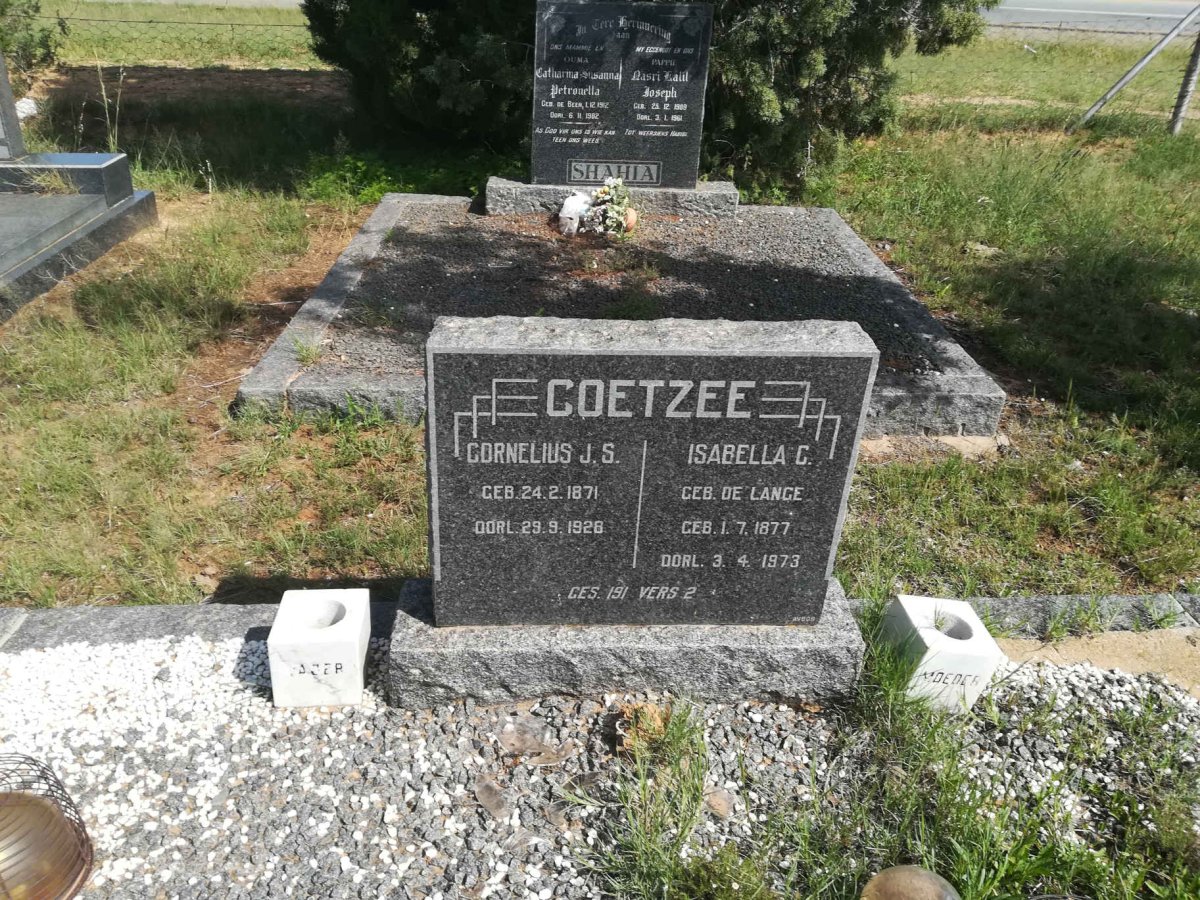 COETZEE Cornelius J.S. 1871-1928 &amp; Isabella C. DE LANGE 1877-1973