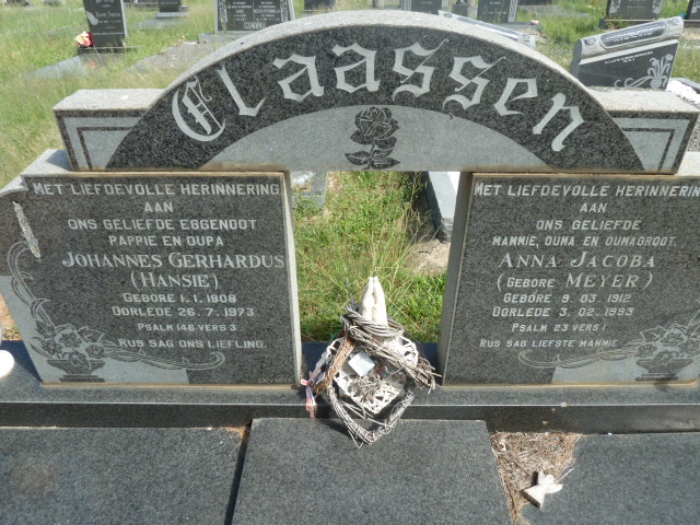 CLAASSEN Johannes Gerhardus 1908-1973 &amp; Anna Jacoba MEYER 1912-1993