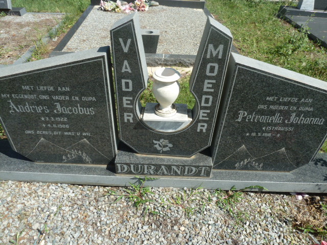 DURANDT Andries Jacobus 1922-1986 &amp; Petronella Johanna STRAUSS 1918-