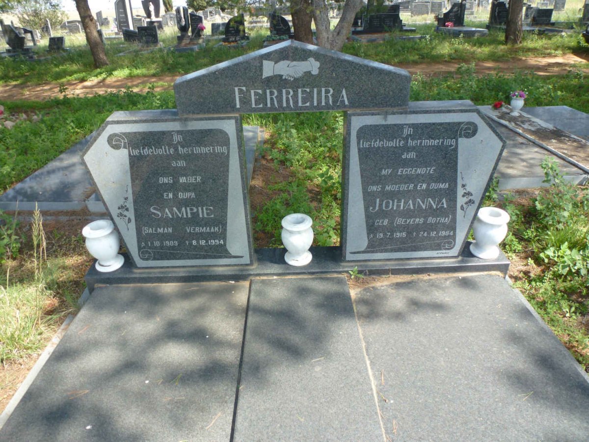 FERREIRA Salman Vermaak 1909-1994 &amp; Johanna BEYERS BOTHA 1915-1984
