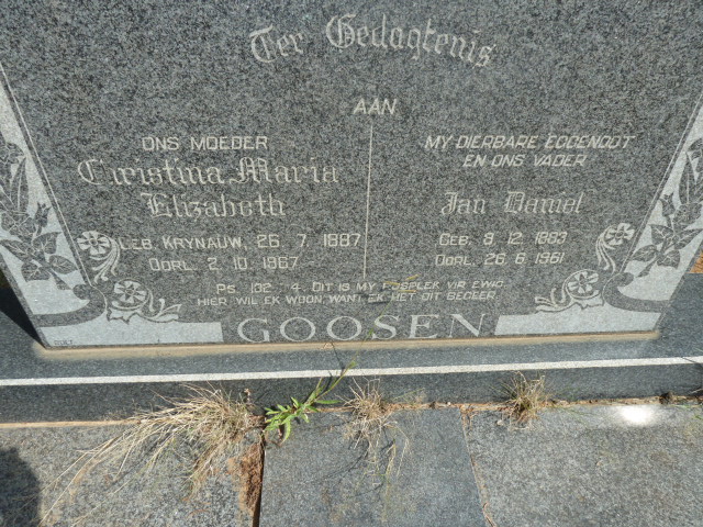 GOOSEN Jan Daniel 1883-1961 &amp; Christina Maria Elizabeth KRYNAUW 1887-1967