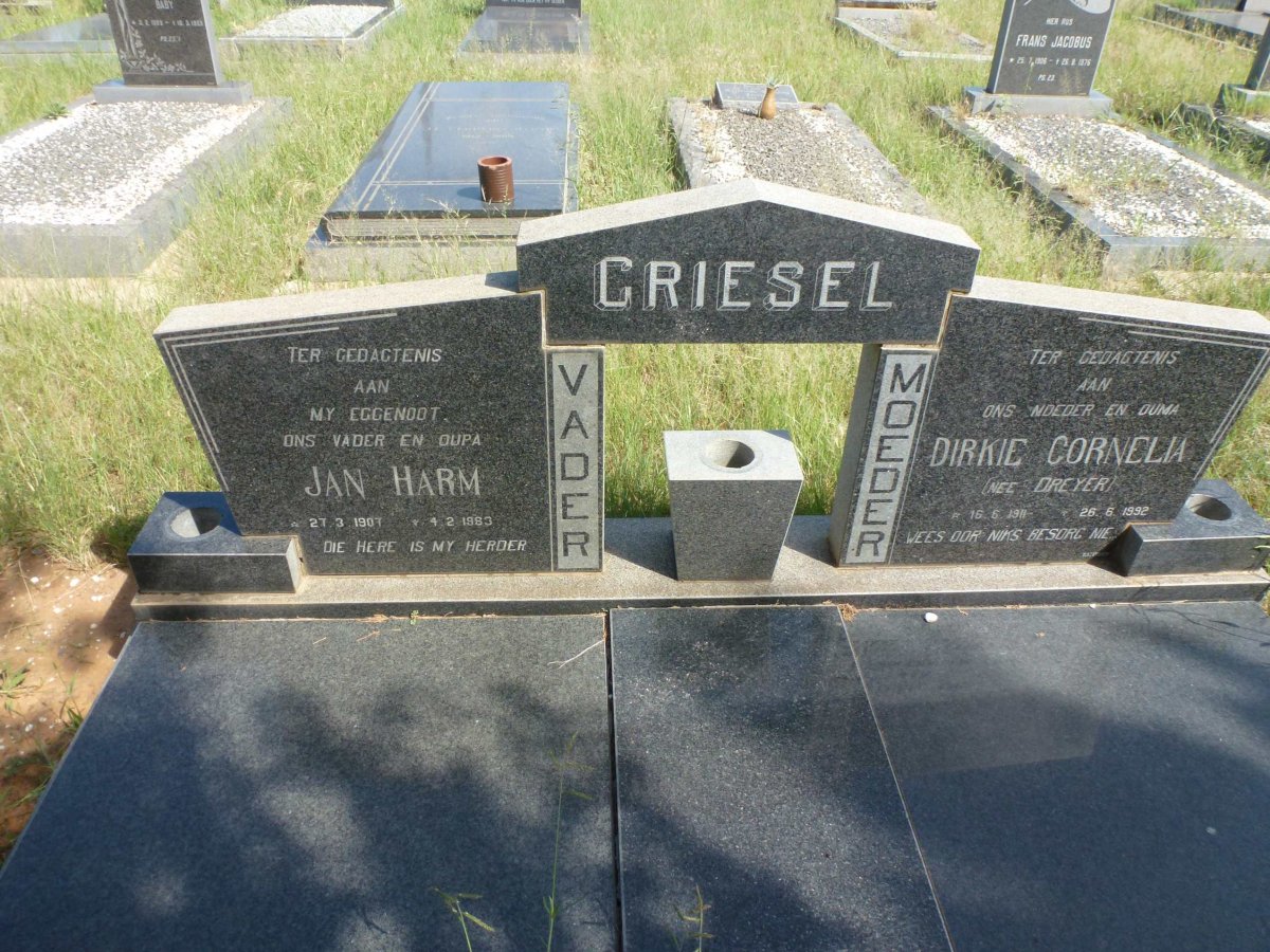 GRIESEL Jan Harm 1907-1983 &amp; Dirkie Cornelia DREYER 1911-1992