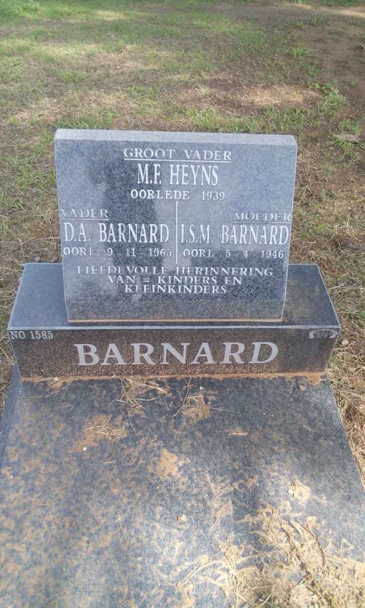 HEYNS M.F. -1939 :: BARNARD D.A. -1965 &amp; I.S.M. -1946