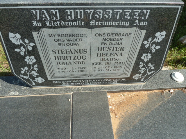 HUYSSTEEN Stefanus Hertzog, van 1926-2000 &amp; Hester Helena nee DU TOIT 1935-2014