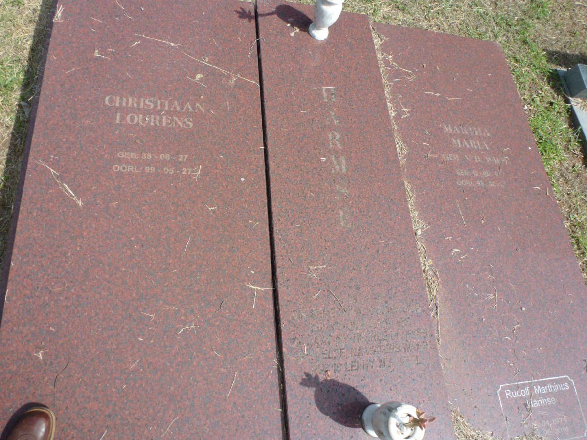 HARMSE Christiaan Lourens 1938-1999 &amp; Martha Maria V.D. WALT 1942-1999 :: HARMSE Rudolf Marthinus 1974-2016