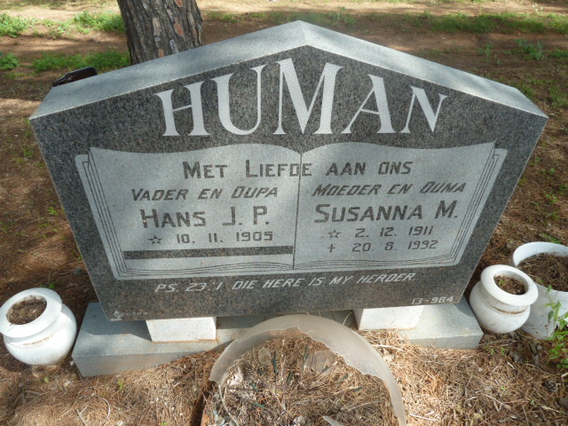 HUMAN Hans J.P. 1909- &amp; Susanna M. 1911-1992