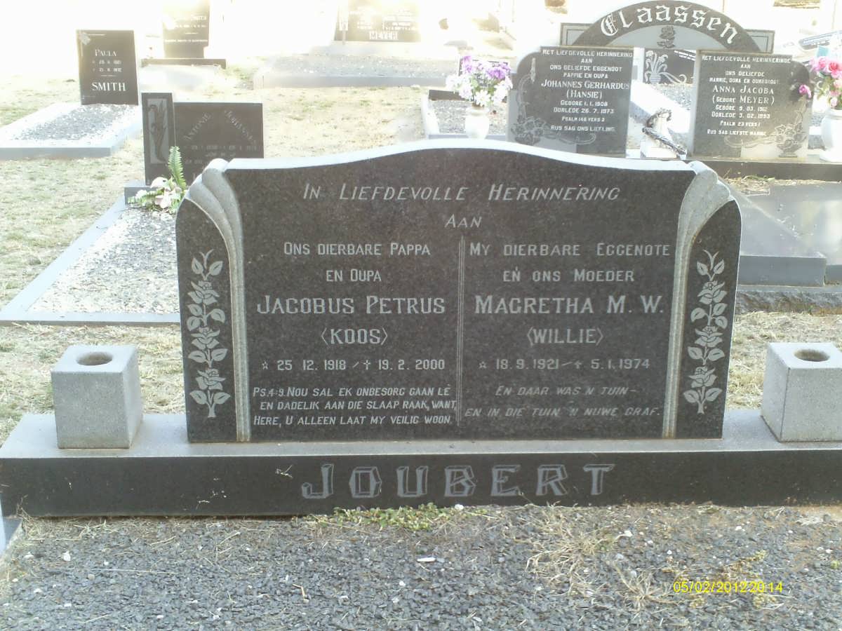 JOUBERT Jacobus Petrus 1918-2000 &amp; Magretha M.W. 1921-1974