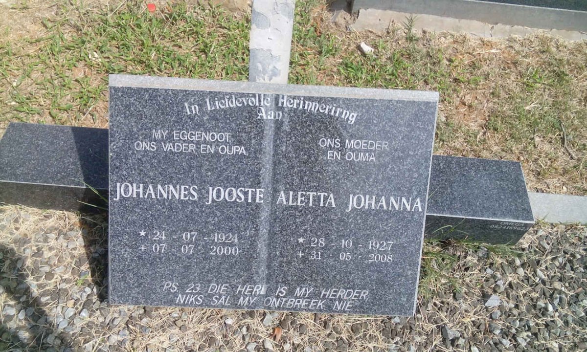 JOOSTE Johannes 1924-2000 &amp; Aletta Johanna 1927-2008