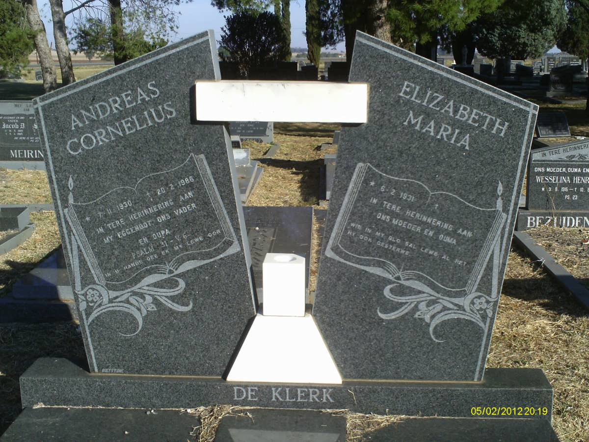 KLERK Andreas Cornelius, de 1930-1986 &amp; Elizabeth Maria 1931-