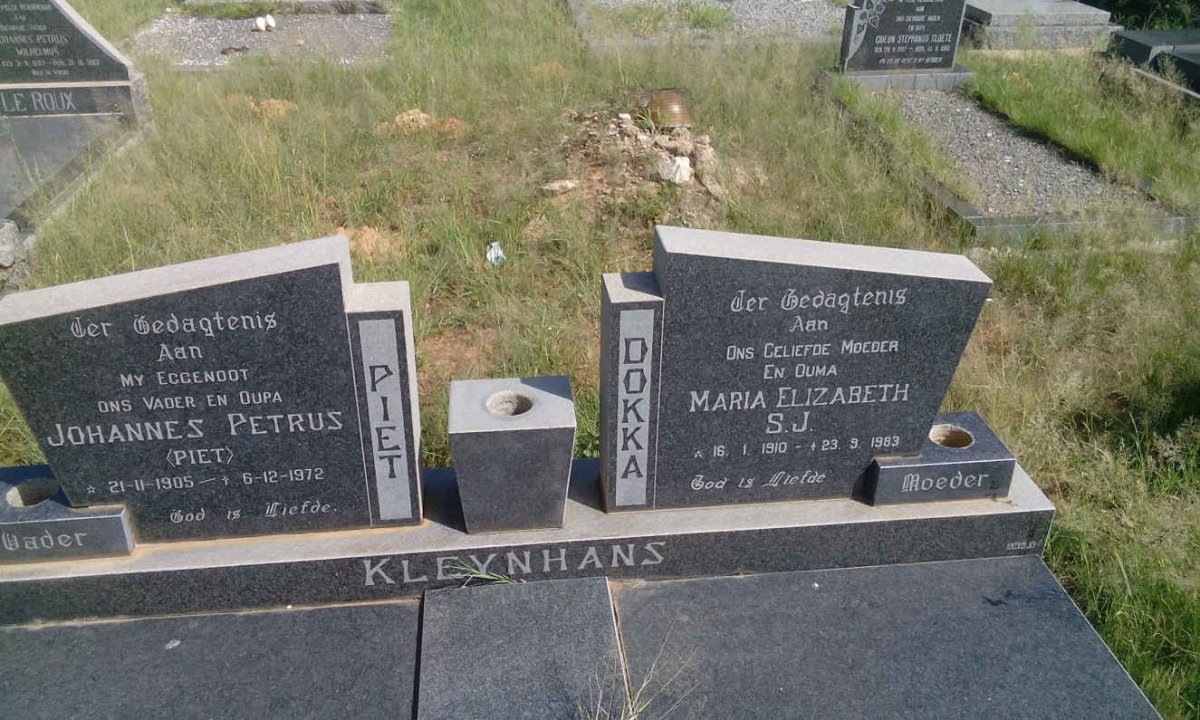 KLEYNHANS Johannes Petrus 1905-1972 &amp; Maria Elizabeth S.J. 1910-1983