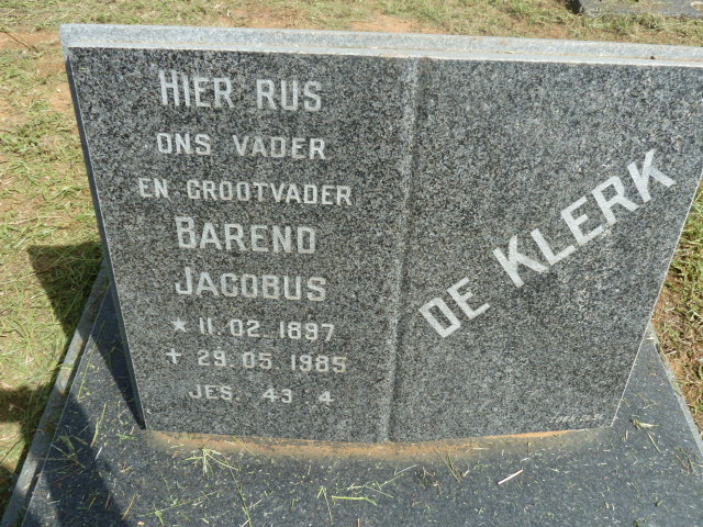 KLERK Barend Jacobus, de 1897-1985