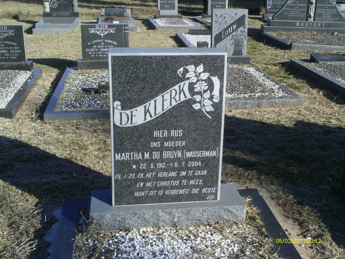 KLERK Martha M. Du Bruyn, de nee WASSERMAN 1912-2004