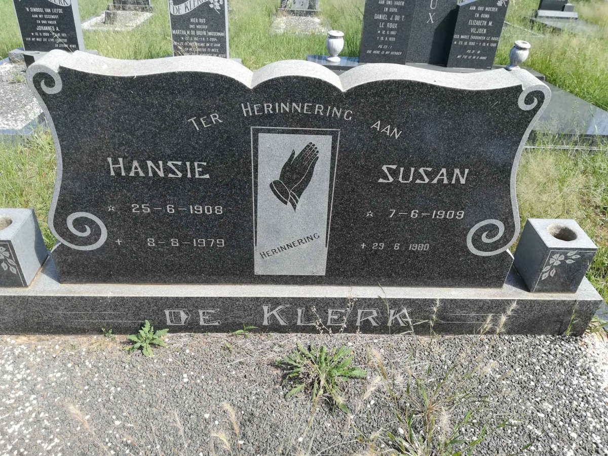 KLERK Hansie, de 1908-1979 &amp; Susan 1909-1980