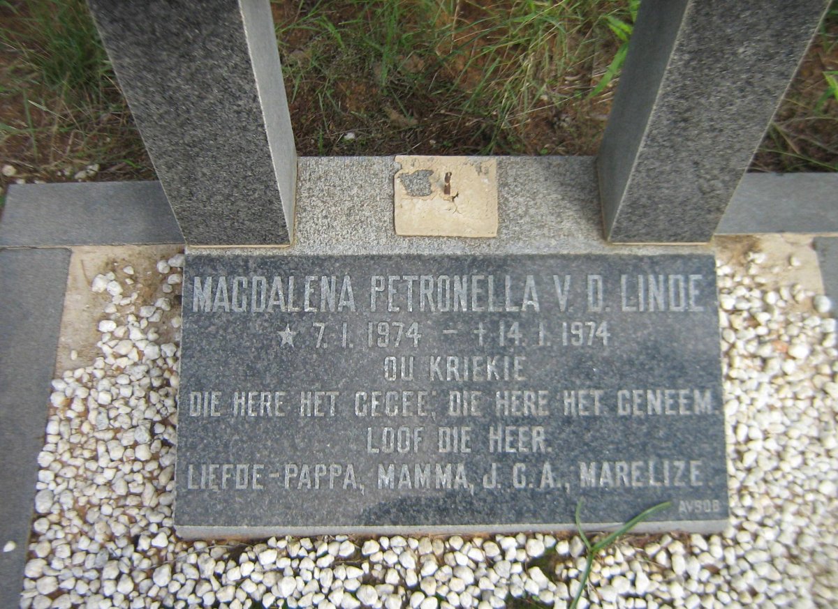 LINDE Magdalena Petronella, v.d. 1974-1974
