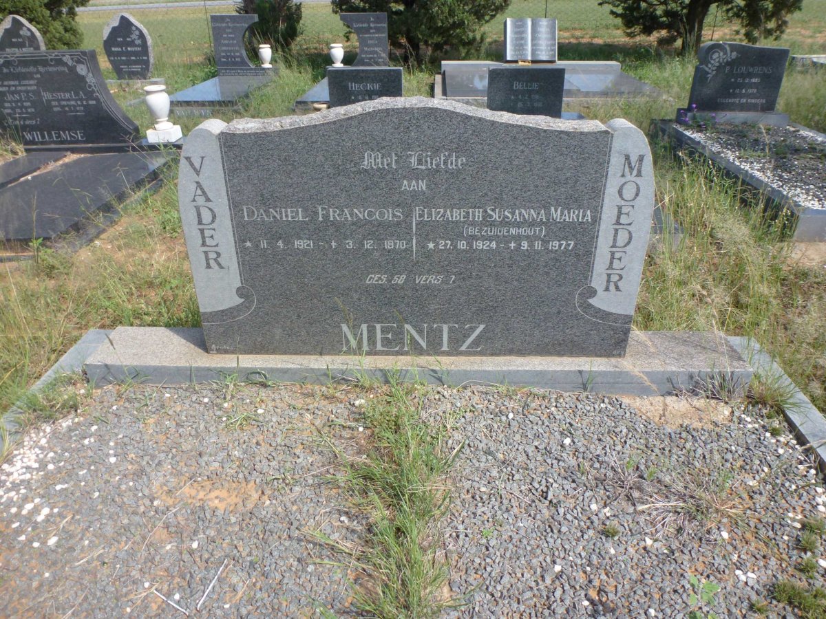 MENTZ Daniel Francois 1921-1970 &amp; Elizabeth Susanna Maria BEZUIDENHOUT 1924-1977