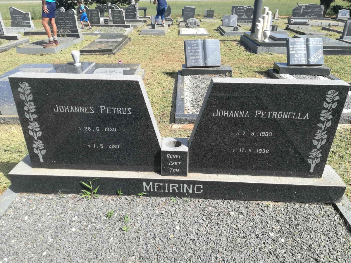 MEIRING Johannes Petrus 1930-1980 &amp; Johanna Petronella 1933-1998