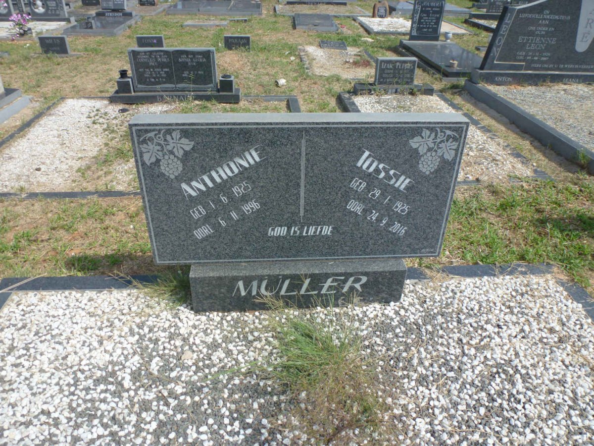 MULLER Anthonie 1925-1996 &amp; Tossie 1925-2016