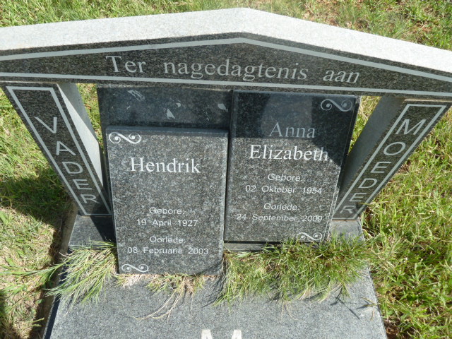 MCDONALD Hendrik 1927-2003 &amp; Anna ELizabeth 1954-2009
