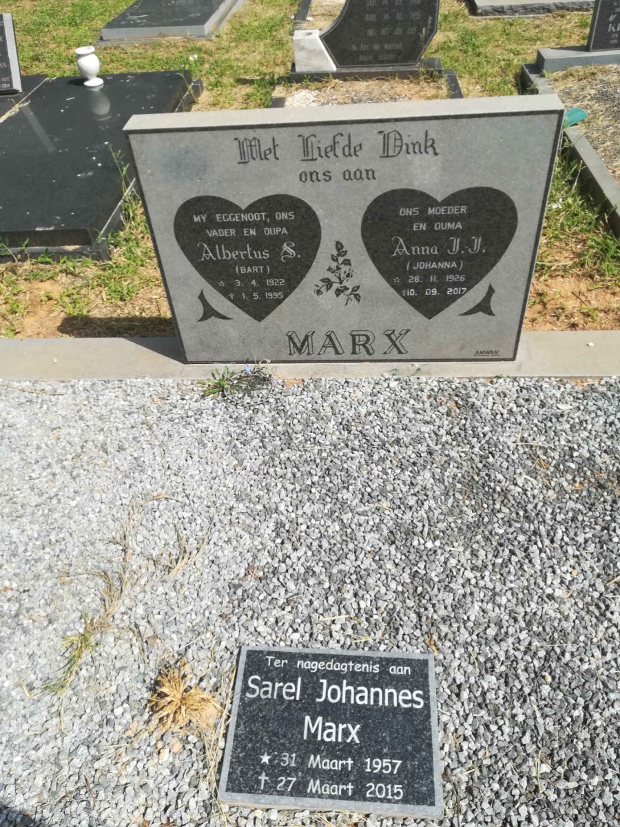 MARX Albertus S. 1922-1995 &amp; Anna J.J. 1926-2017 :: MARX Sarel Johannes 1957-2015