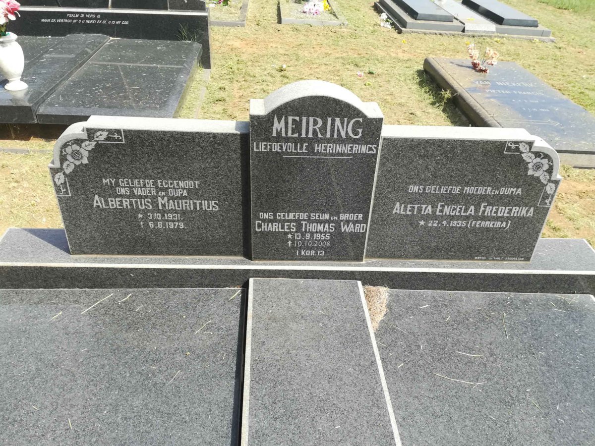 MEIRING Albertus Mauritius 1931-1979 &amp; Aletta Engela Frederika FERREIRA 1935- :: MEIRING Charles Thomas Ward 1955-2008