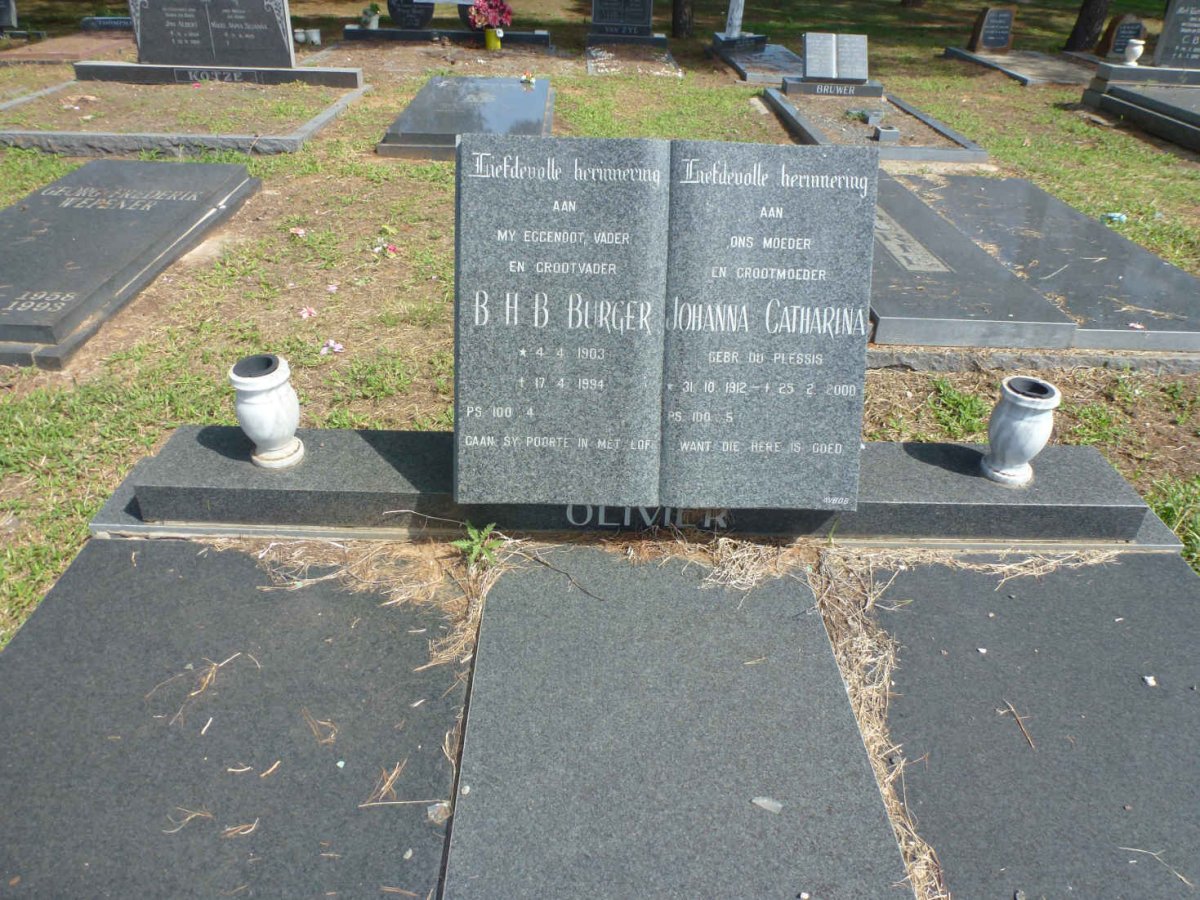 OLIVIER B.H.B. Burger 1903-1994 &amp; Johanna Catharina DU PLESSIS 1912-2000