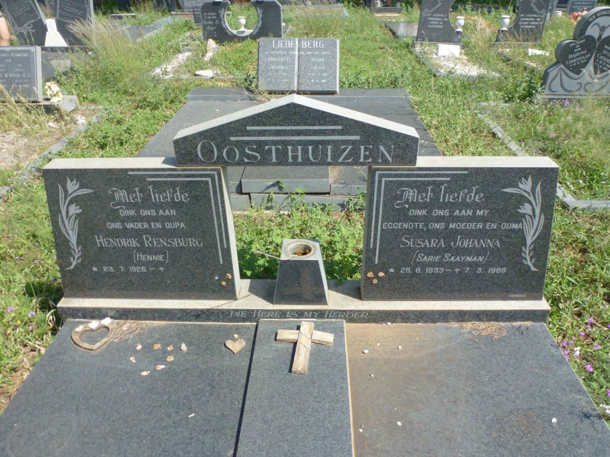 OOSTHUIZEN Hendrik Rensburg 1928- &amp; Susara Johanna SAAYMAN 1933-1988