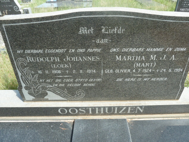 OOSTHUIZEN Rudolph Johannes 1906-1974 &amp; Martha M.J.A. OLIVIER 1924-1984
