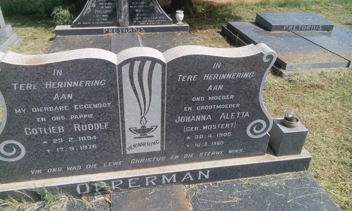 OPPERMAN Gotlieb Rudolf 1894-1976 &amp; Johanna Aletta MOSTERT 1905-1980