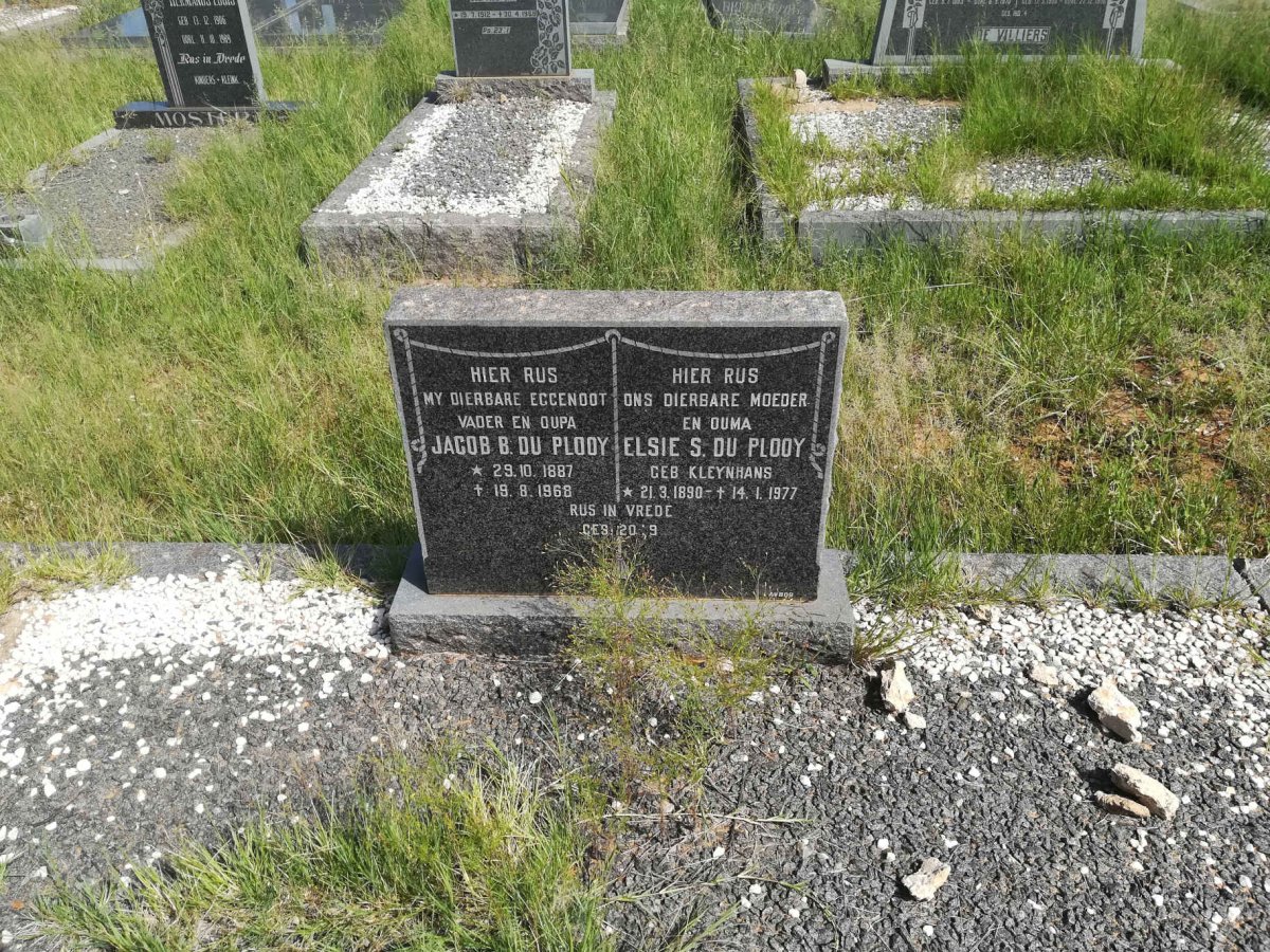 PLOOY Jacob B., du 1887-1968 &amp; Elsie S. KLEYNHANS 1890-1977