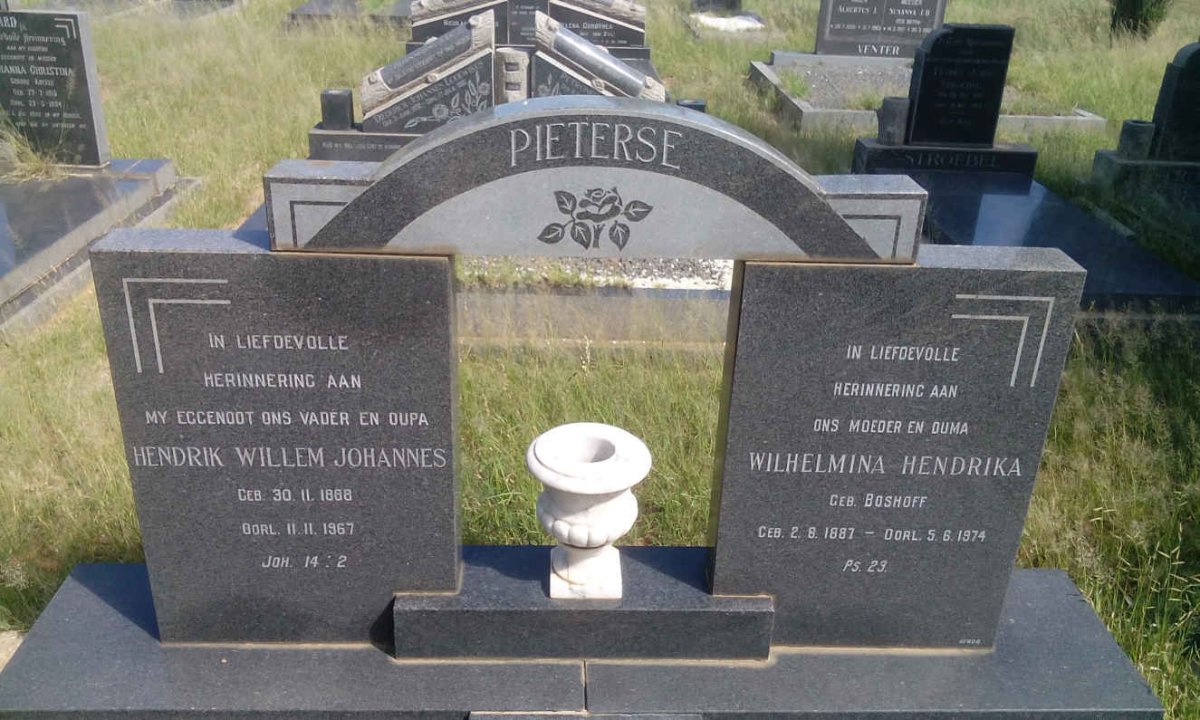 PIETERSE Hendrik Willem Johannes 1888-1967 &amp; Wilhelmina Hendrika BOSHOFF 1897-1974