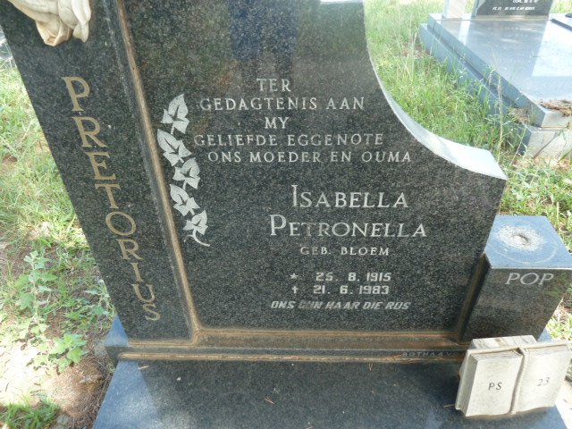 PRETORIUS Isabella Petronella nee BLOEM 1915-1983
