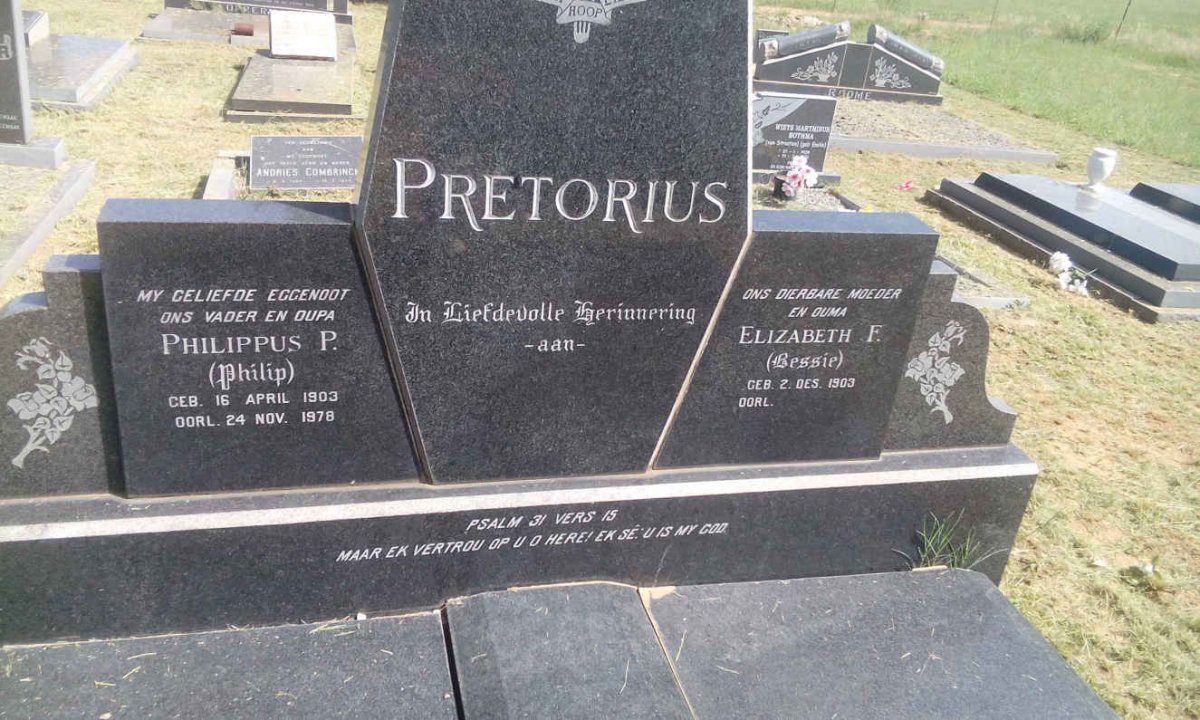 PRETORIUS Philippus P. 1903-1978 &amp; Elizabeth F. 1903-