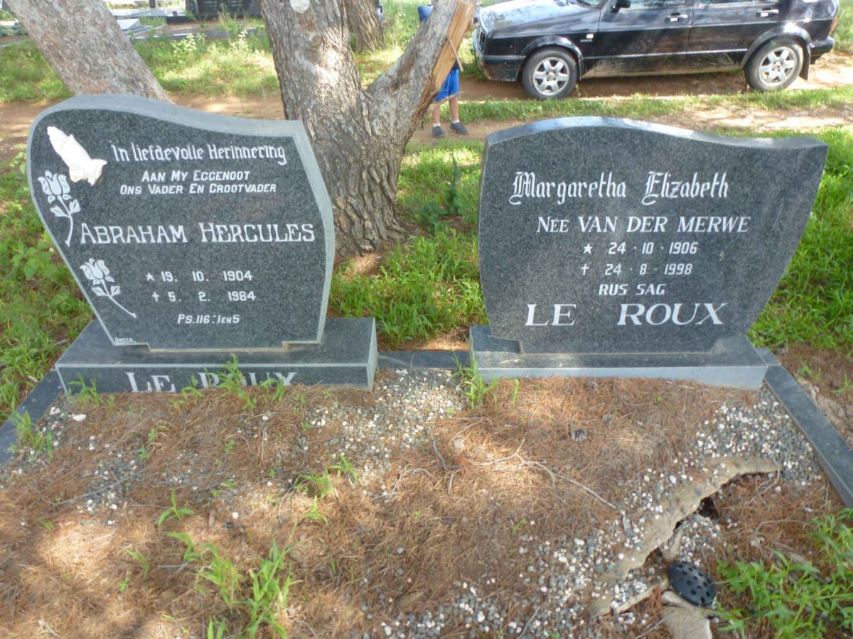 ROUX Abraham Hercules, le 1904-1984 &amp; Margaretha Elizabeth VAN DER MERWE 1906-1998