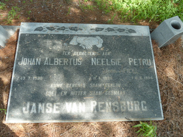 RENSBURG Johan Albertus, Janse van 192?- &amp; Neelsie Petru PIEK 1934-1984