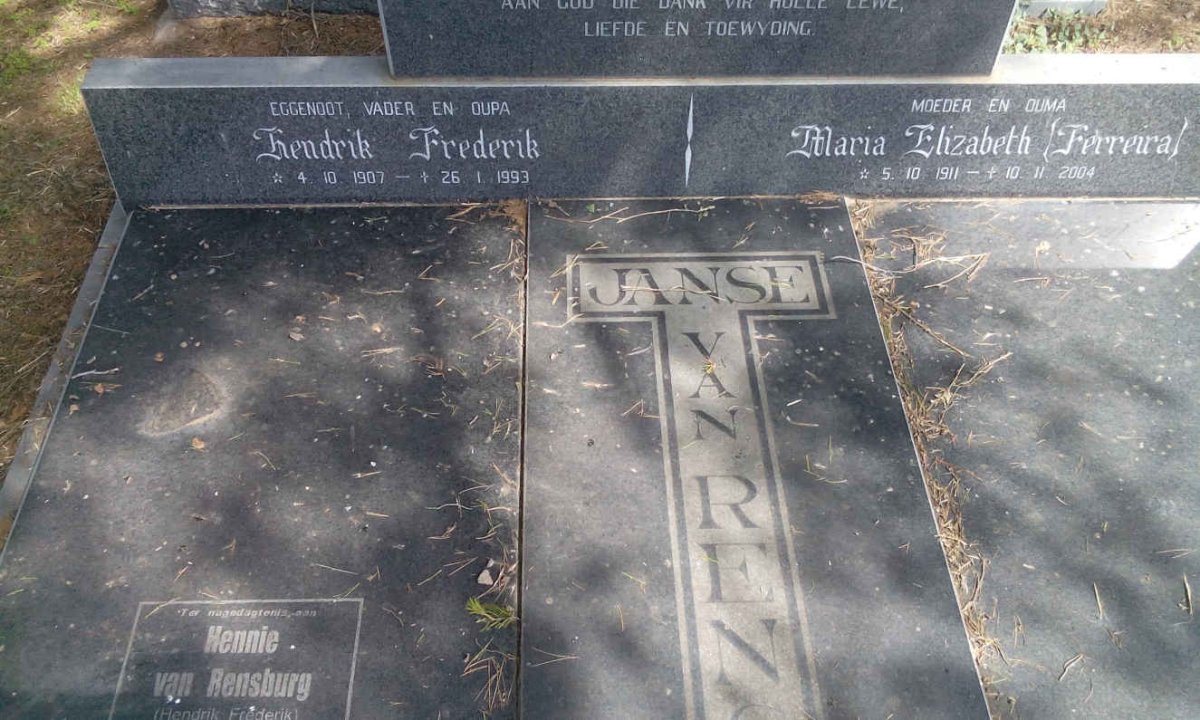 RENSBURG Hendrik Frederik, Janse van 1907-1993 &amp; Maria Elizabeth FERREIRA 1911-2004