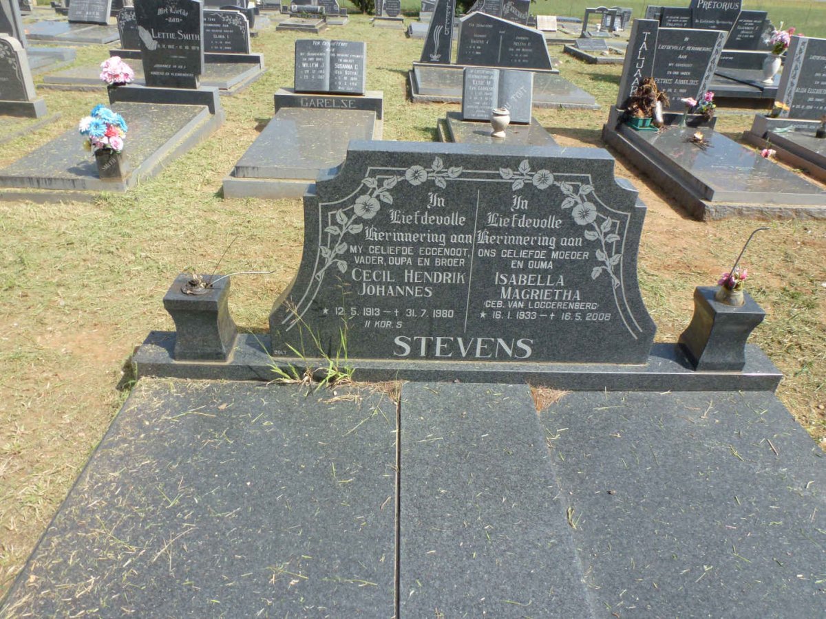 STEVENS Cecil Hendrik Johannes 1913-1980 &amp; Isabella Magrietha VAN LOGGERENBERG 1933-2008