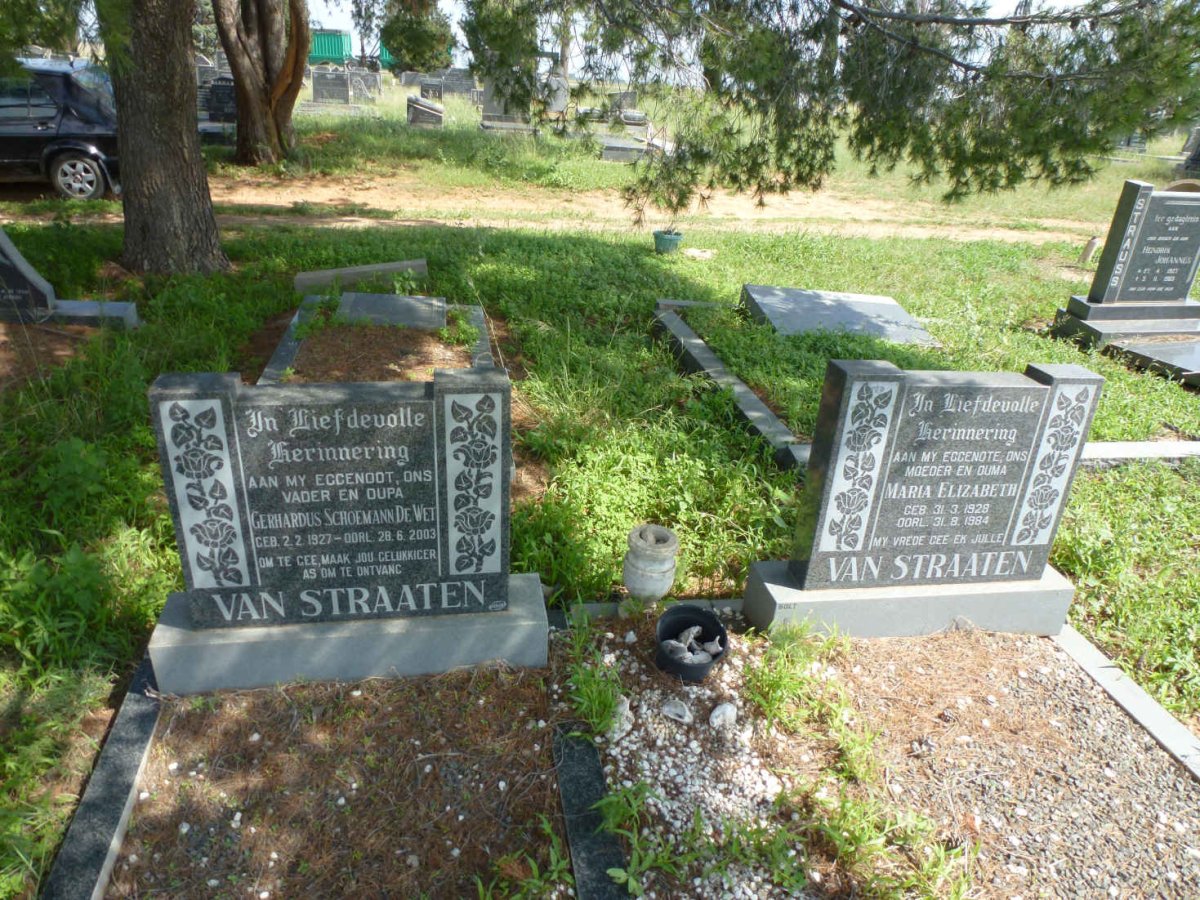 STRAATEN Gerhardus Schoemann De Wet, van 1927-2003 &amp; Maria Elizabeth 1928-1984