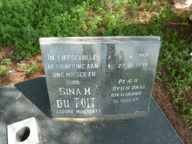 TOIT Sina M., du nee MOSTERT 1921-1999