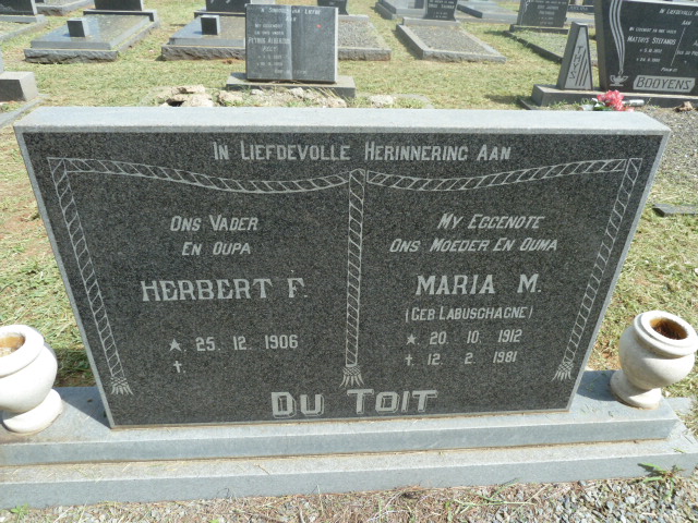TOIT Herbert F., du 1906- &amp; Maria M. LABUSCHAGNE 1912-1981